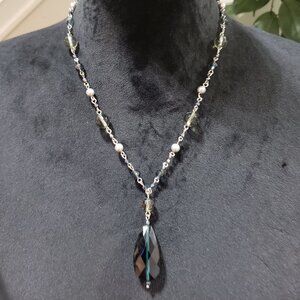 Womens Antique Faceted Crystals Faux Pearl Beaded Necklace with Lobster